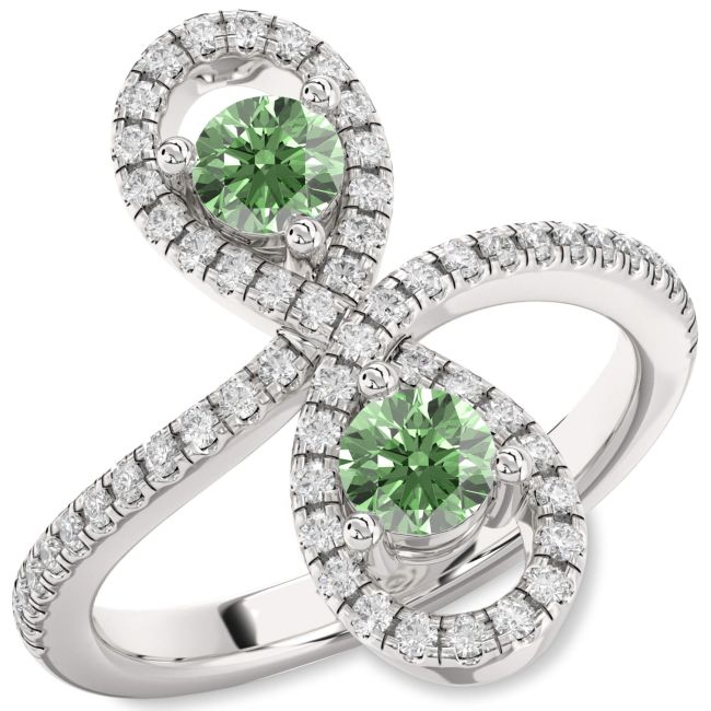 Green Diamond Platinum Infinity Round Two Stone Pave Ring