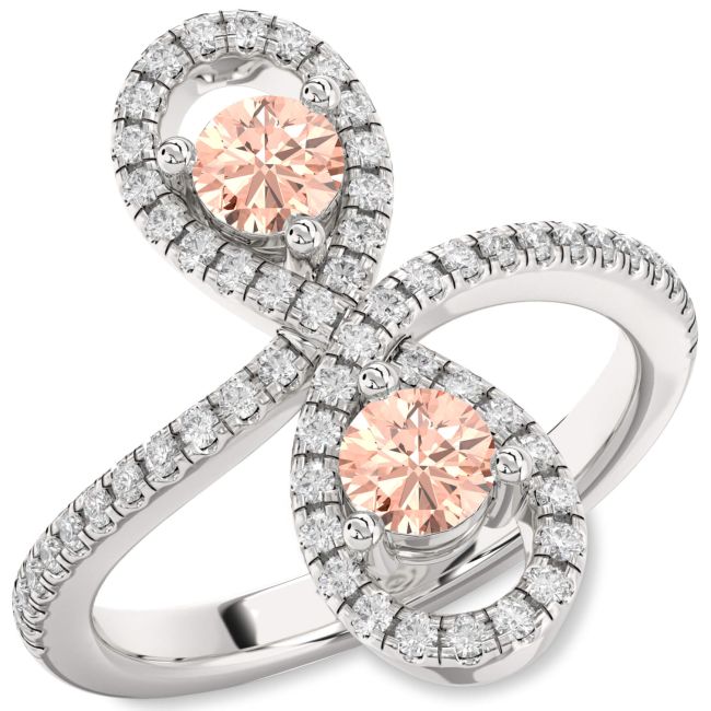 Diamond Morganite Silver Infinity Round Two Stone Pave Ring