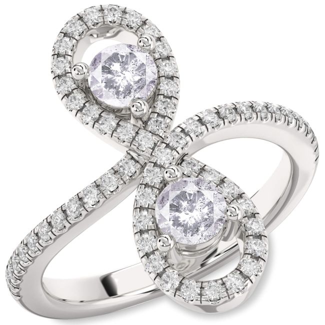 Salt & Pepper Diamond Silver Infinity Round Two Stone Pave Ring