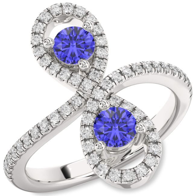 Diamond Tanzanite Silver Infinity Round Two Stone Pave Ring