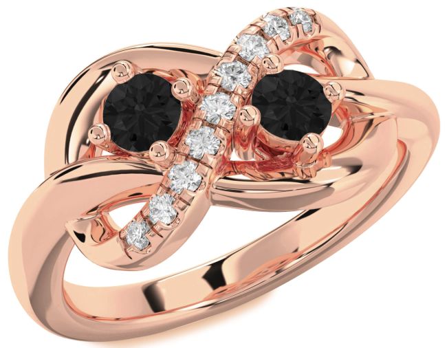 Black Diamond Rose Gold Infinity Round Two Stone Ring