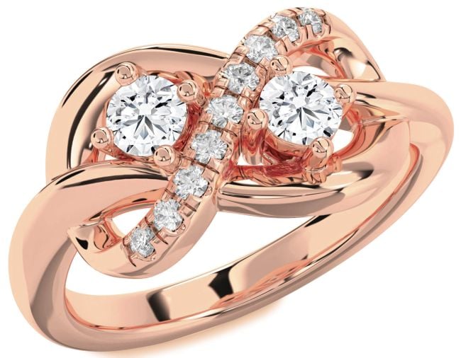 Diamond Rose Gold Silver Infinity Round Two Stone Ring