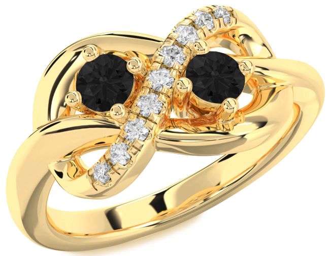 Black Diamond Gold Infinity Round Two Stone Ring