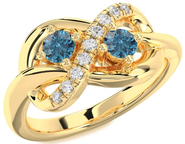 Blue Diamond Gold Infinity Round Two Stone Ring