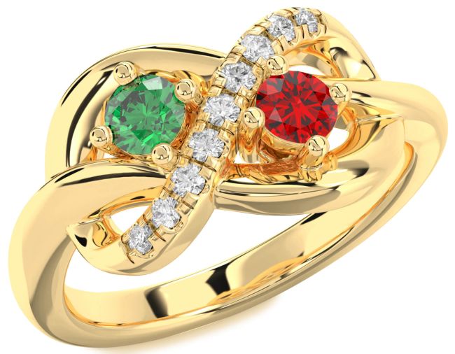 Diamond Gold Infinity Round Two Stone Promise Ring