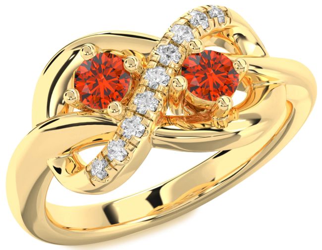 Diamond Fire Opal Gold Infinity Round Two Stone Ring