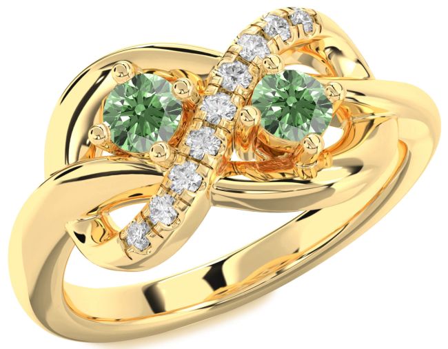 Green Diamond Gold Infinity Round Two Stone Ring