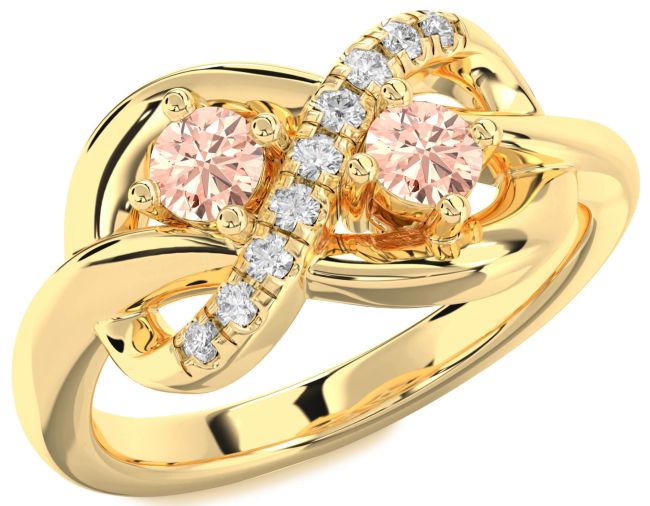 Diamond Morganite Gold Infinity Round Two Stone Ring