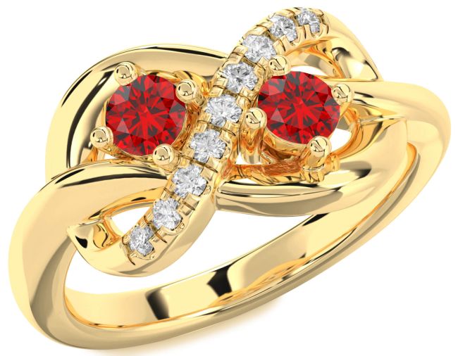 Diamond Ruby Gold Infinity Round Two Stone Birthstone Ring