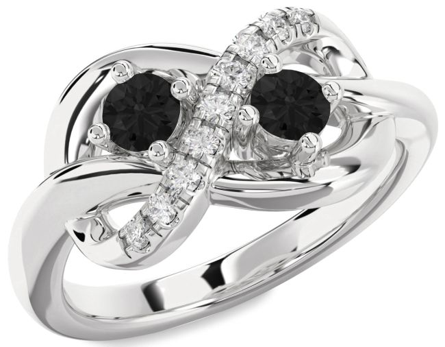 Black Diamond Platinum Infinity Round Two Stone Ring