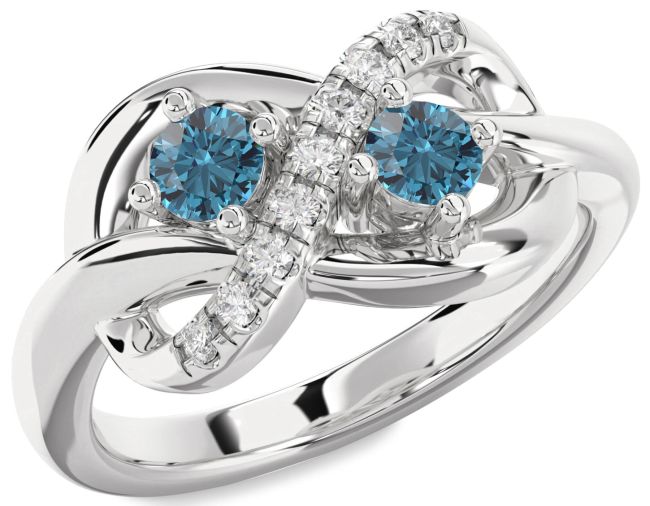 Blue Diamond Platinum Infinity Round Two Stone Ring