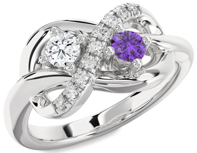 Diamond Silver Infinity Round Two Stone Promise Ring