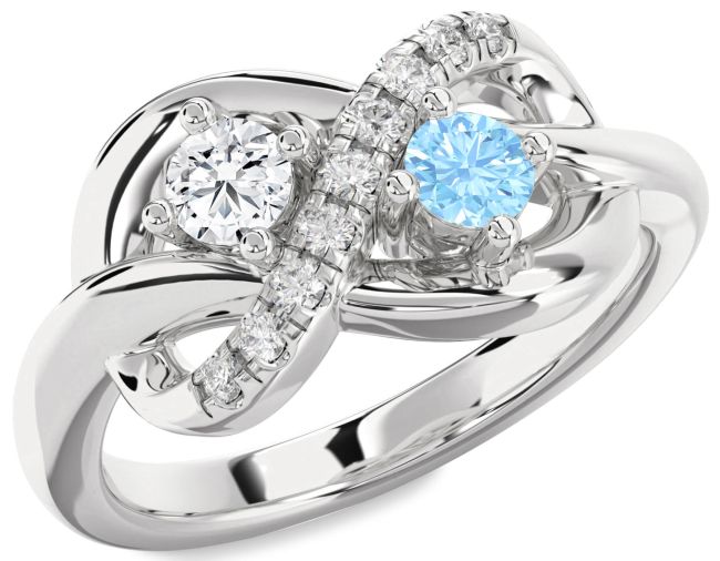 Diamond Silver Infinity Round Two Stone Promise Ring