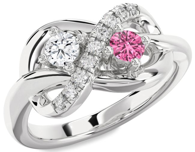 Diamond White Gold Infinity Round Two Stone Promise Ring
