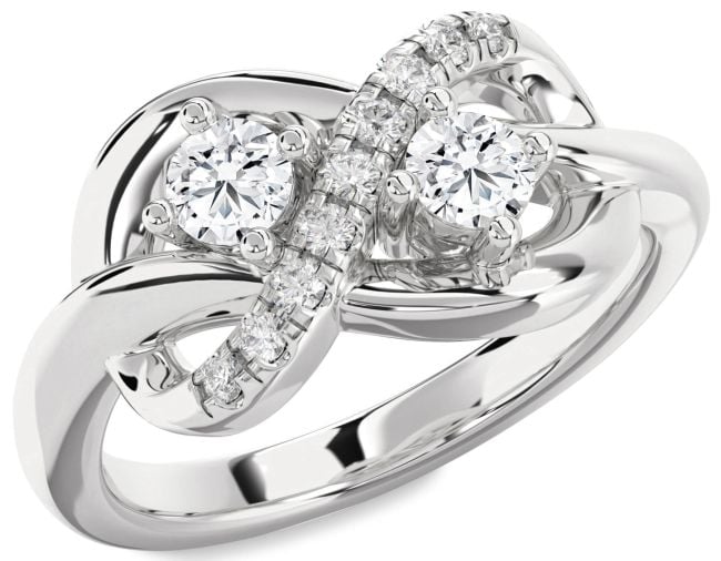 Diamond Silver Infinity Round Two Stone Ring