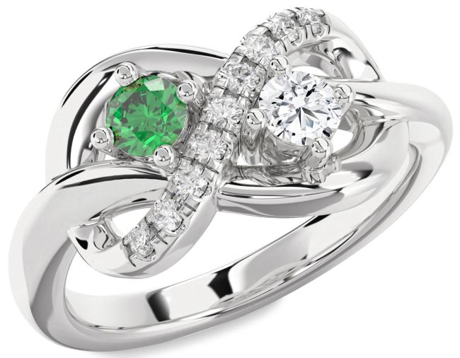 Diamond Silver Infinity Round Two Stone Promise Ring