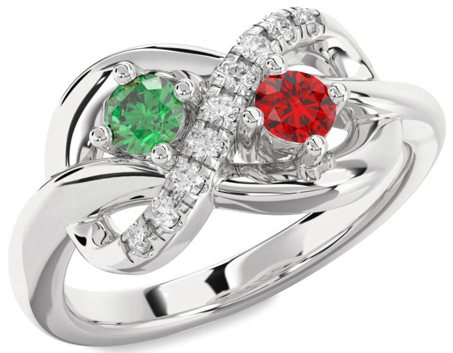 Diamond Silver Infinity Round Two Stone Promise Ring