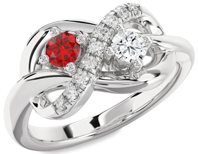 Diamond Silver Infinity Round Two Stone Promise Ring