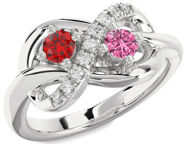 Diamond Silver Infinity Round Two Stone Promise Ring