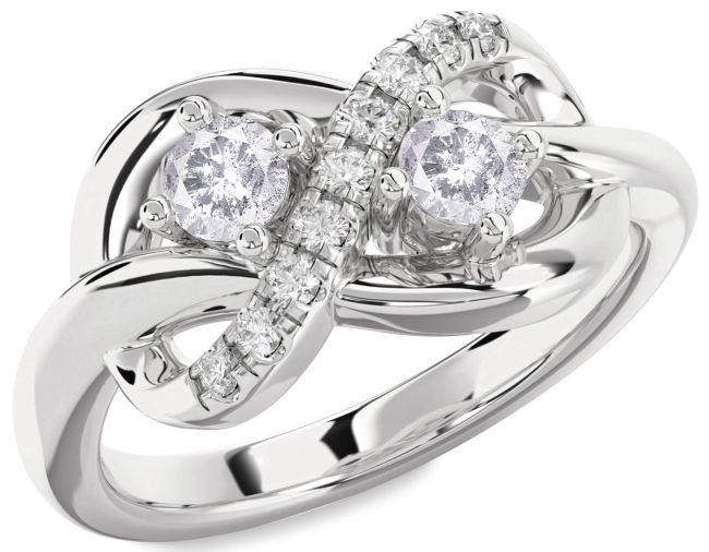 Salt & Pepper Diamond Silver Infinity Round Two Stone Ring