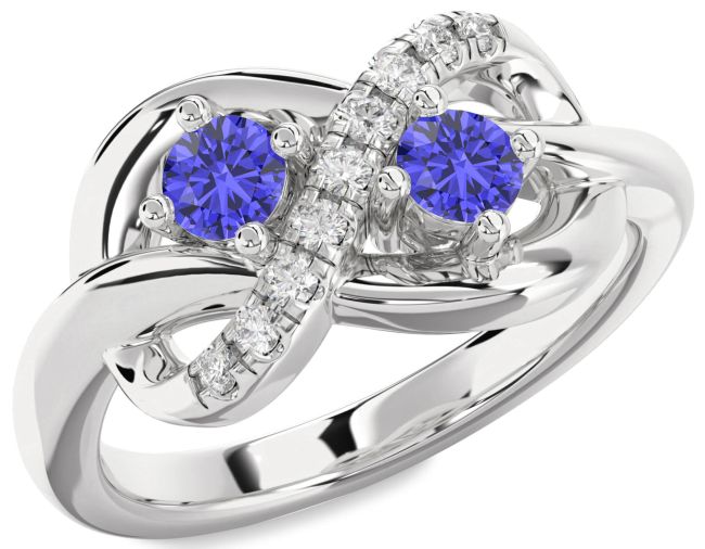 Diamond Tanzanite Silver Infinity Round Two Stone Ring
