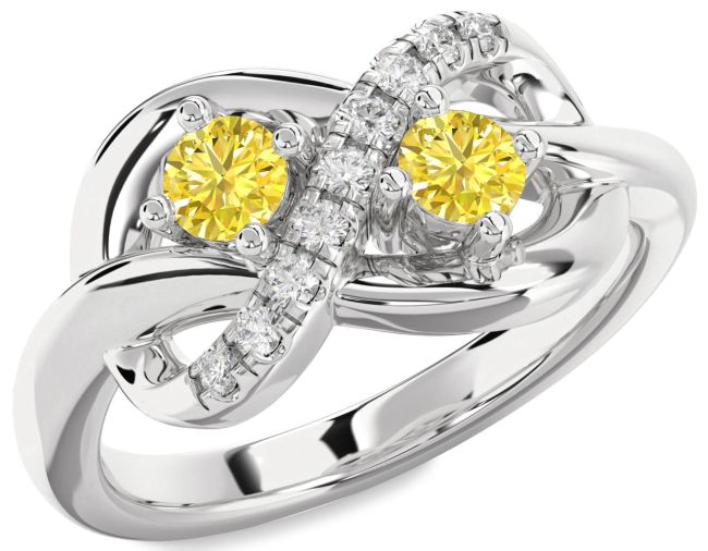 Yellow Diamond Platinum Infinity Round Two Stone Ring