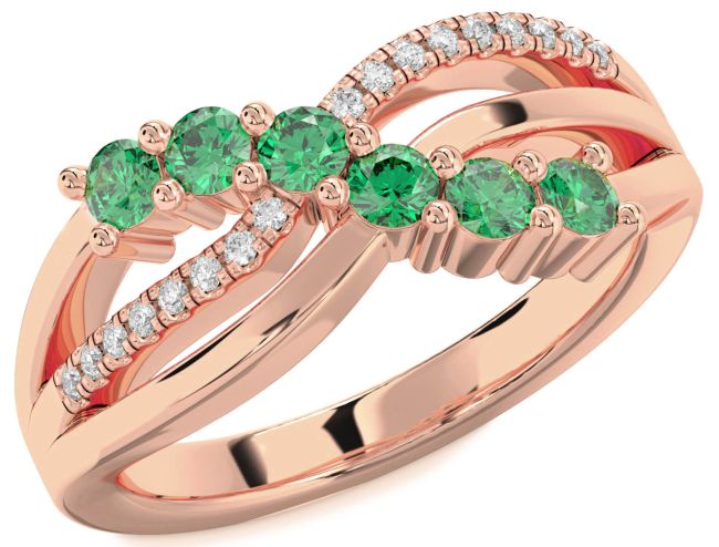Diamond Emerald Rose Gold Infinity Round Promise Ring