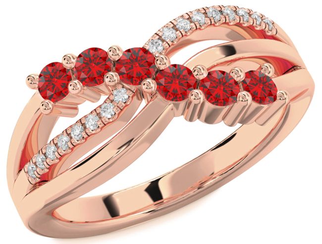 Diamond Ruby Rose Gold Silver Infinity Round Promise Ring