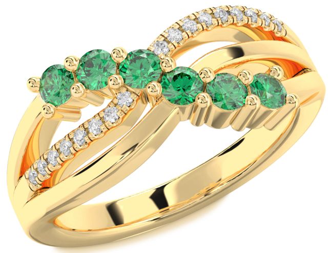 Diamond Emerald Gold Infinity Round Promise Ring