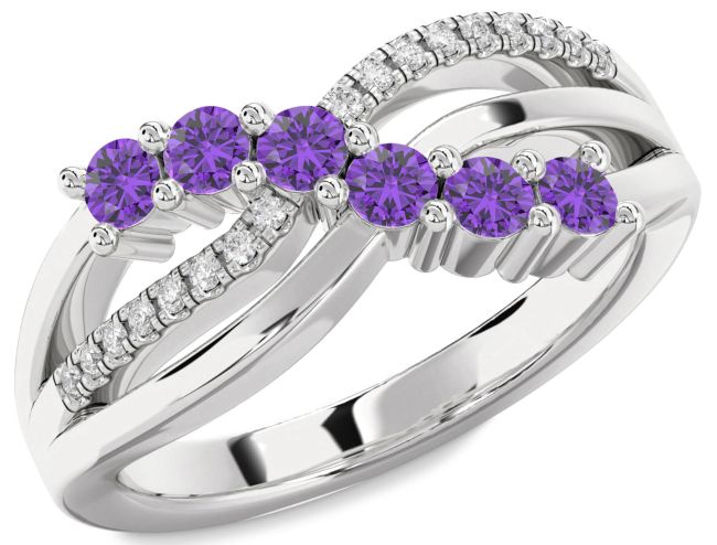 Diamond Amethyst Silver Infinity Round Promise Ring