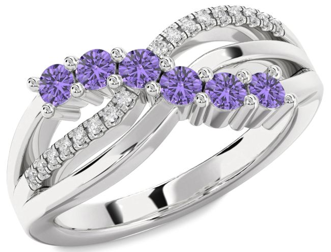 Diamond Alexandrite Silver Infinity Round Promise Ring