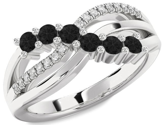 Black Diamond Silver Infinity Round Promise Ring