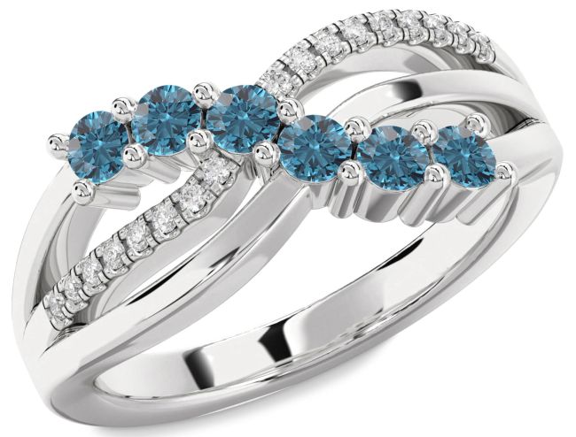 Blue Diamond Silver Infinity Round Promise Ring