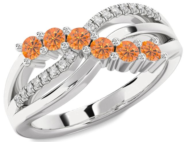 Diamond Citrine Silver Infinity Round Promise Ring