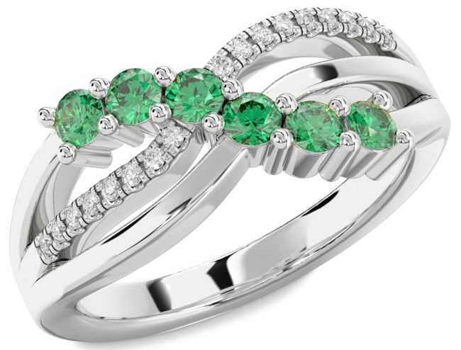Diamond Emerald Silver Infinity Round Promise Ring