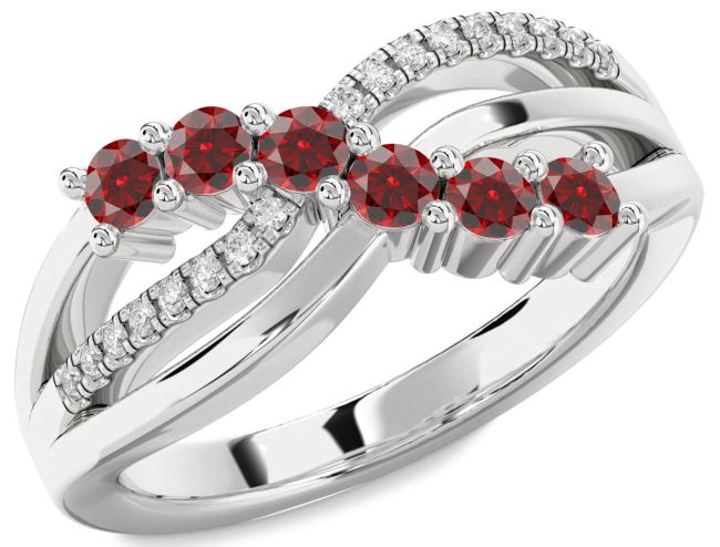 Diamond Garnet Silver Infinity Round Promise Ring