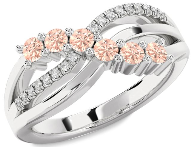 Diamond Morganite Silver Infinity Round Promise Ring