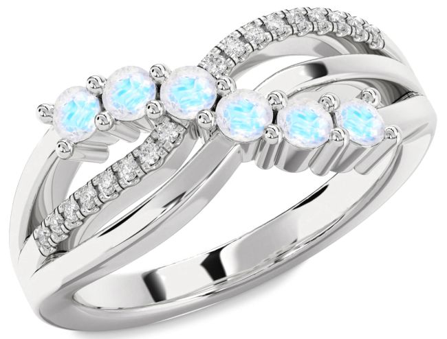 Diamond Moonstone Silver Infinity Round Promise Ring