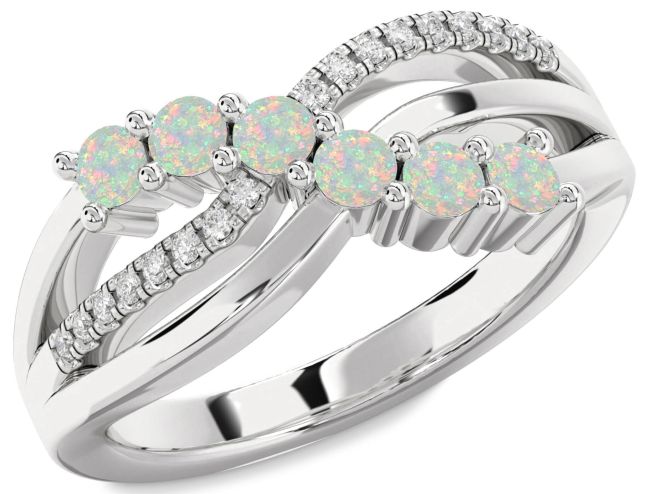 Diamond Opal Silver Infinity Round Promise Ring