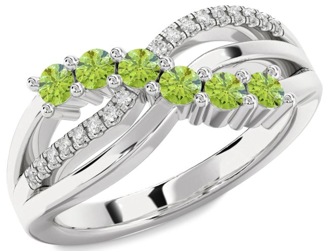 Diamond Peridot Silver Infinity Round Promise Ring