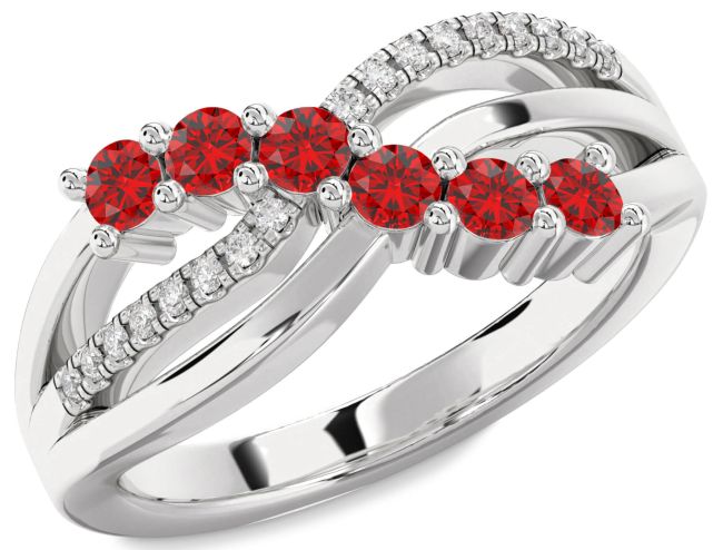 Diamond Ruby Silver Infinity Round Promise Ring