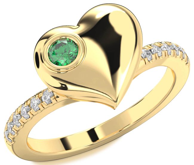 Diamond Emerald Gold Heart Promise Ring