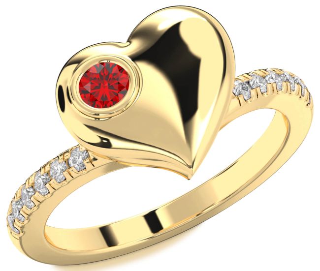 Diamond Ruby Gold Heart Promise Ring