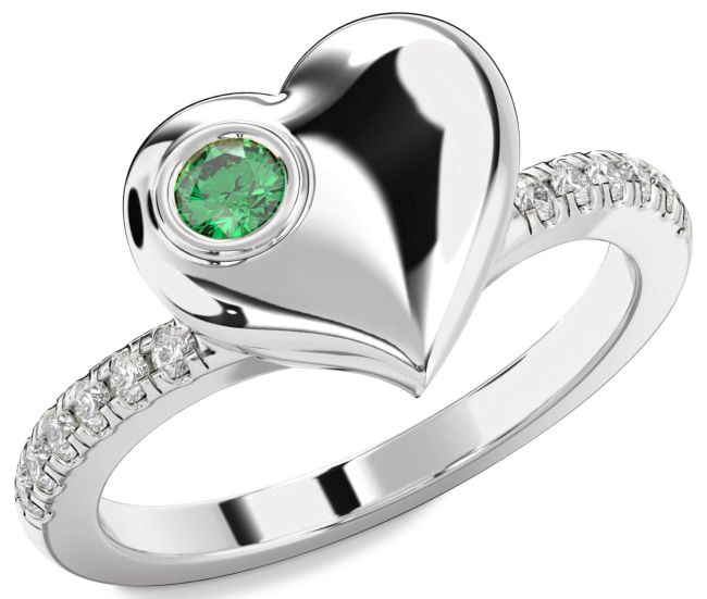 Diamond Emerald Silver Heart Promise Ring