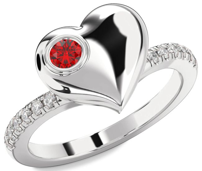 Diamond Ruby Silver Heart Promise Ring