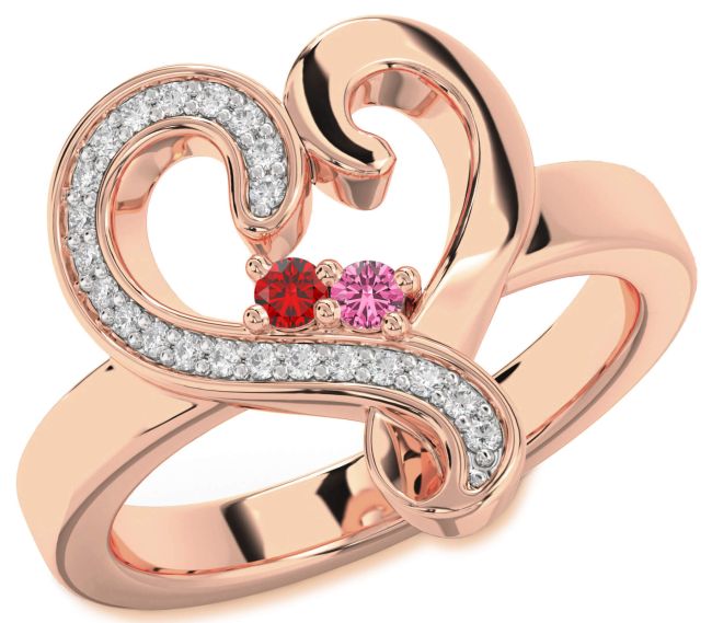 Diamond Rose Gold Heart Two Stone Promise Ring