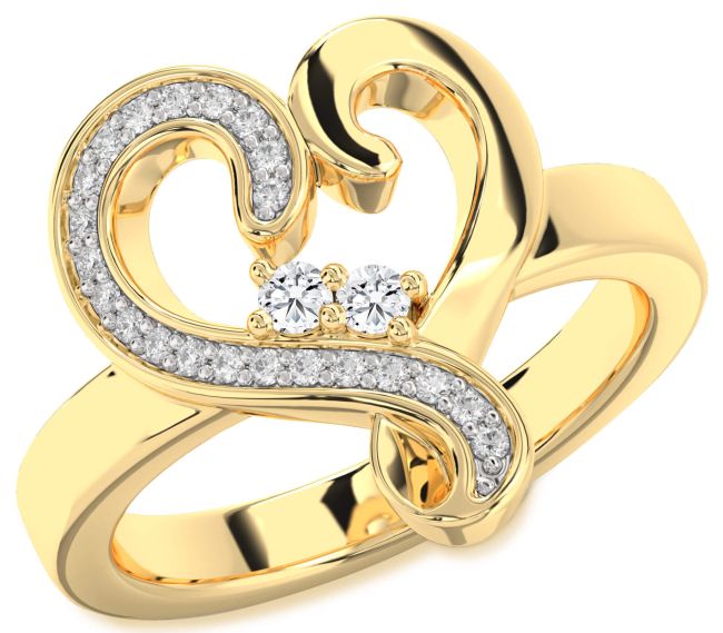 Diamond Gold Silver Heart Two Stone Ring