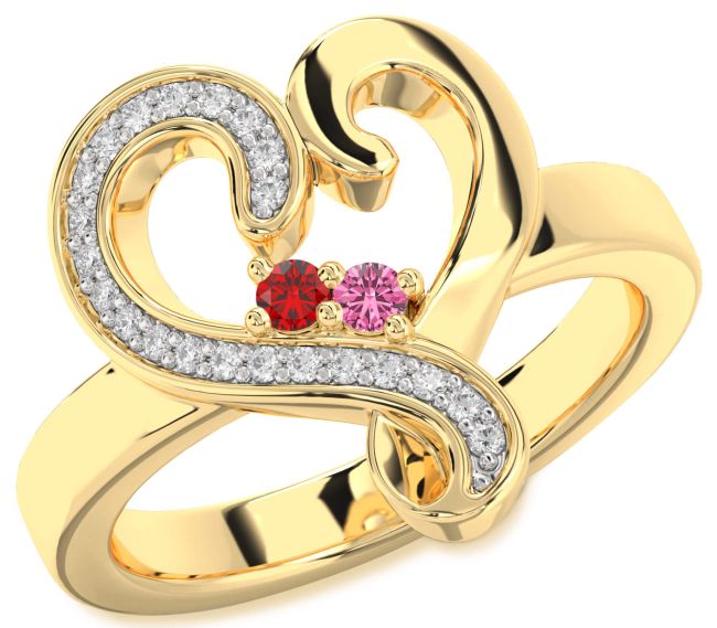 Diamond Gold Silver Heart Two Stone Promise Ring