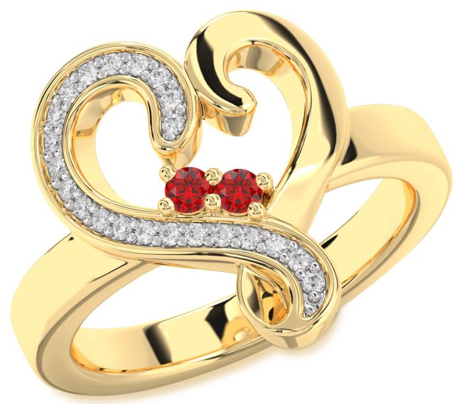 Diamond Ruby Gold Heart Two Stone Birthstone Ring