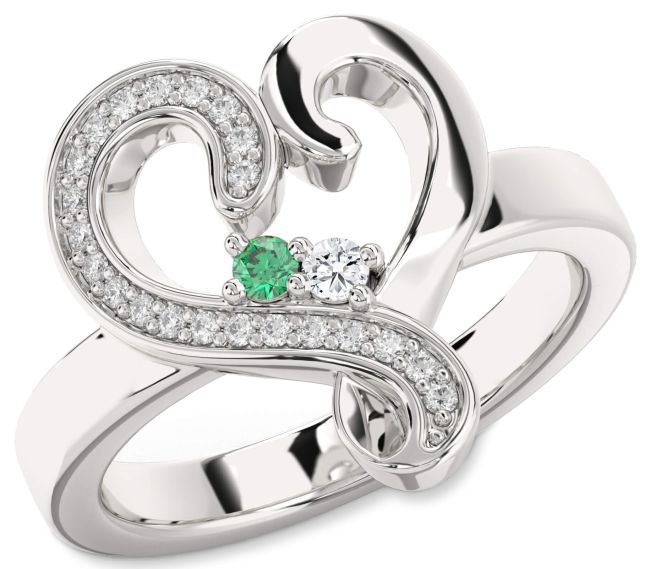 Diamond Silver Heart Two Stone Promise Ring